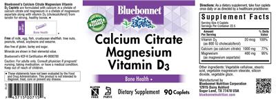Photo of the Bluebonnet Calcium Citrate Magnesium Vitamin D3 label