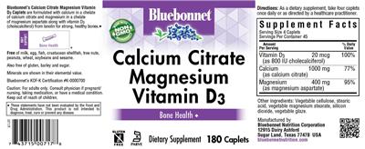 Photo of the Bluebonnet Calcium Citrate Magnesium Vitamin D3 label