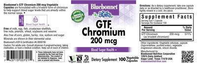 Photo of the Bluebonnet GTF Chromium 200 mcg label