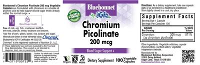 Photo of the Bluebonnet Chromium Picolinate 200 mcg label