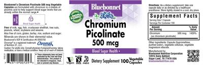 Photo of the Bluebonnet Chromium Picolinate 500 mcg label