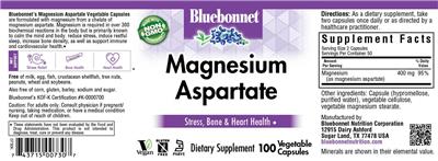 Photo of the Bluebonnet Magnesium Aspartate label