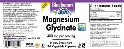 Photo of the Bluebonnet Magnesium Glycinate 400 mg label