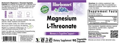 Photo of the Bluebonnet Magnesium L-Threonate label
