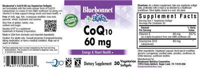 Photo of the Bluebonnet CoQ10 60 mg label