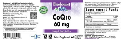 Photo of the Bluebonnet CoQ10 60 mg label