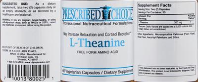 Photo of the Prescribed Choice L-Theanine label