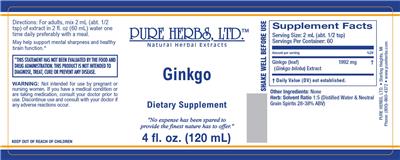 Photo of the Pure Herbs Ginkgo label