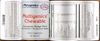 Photo of the Metagenics Multigenics Chewable Outrageous Orange Flavor label