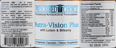 Photo of the Prescribed Choice Nutra-Vision Plus With Lutein & Bilberry label