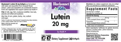 Photo of the Bluebonnet Lutein 20 mg label