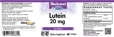 Photo of the Bluebonnet Lutein 20 mg label