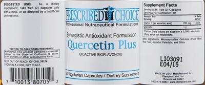 Photo of the Prescribed Choice Quercetin Plus label
