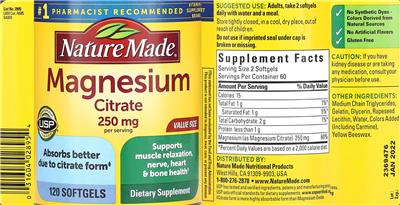 Photo of the Nature Made Magnesium Citrate 250 mg label