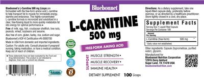 Photo of the Bluebonnet L-Carnitine 500 mg label