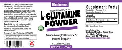 Photo of the Bluebonnet L-Gutamine Powder label