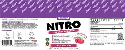 Photo of the Bluebonnet Nitro Raspberry Flavor label