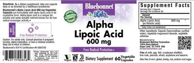 Photo of the Bluebonnet Alpha Lipoic Acid 600 mg label