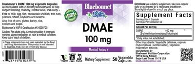 Photo of the Bluebonnet DMAE 100 mg label