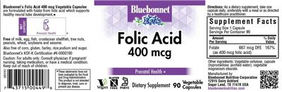 Photo of the Bluebonnet Folic Acid 400 mcg label