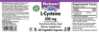 Photo of the Bluebonnet L-Cysteine 500 mg label