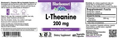 Photo of the Bluebonnet L-Theanine 200 mg label