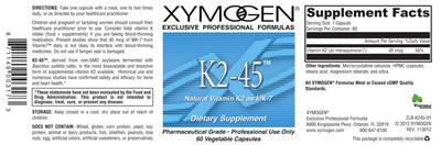 Photo of the XYMOGEN K2-45 label