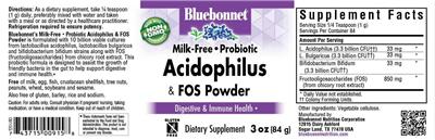 Label of Milk-Free Probiotic Acidophilus & FOS Powder