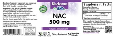 Photo of the Bluebonnet NAC 500 mg label