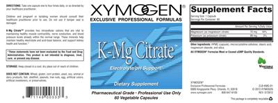 Photo of the XYMOGEN K-Mg Citrate label