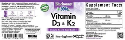 Photo of the Bluebonnet Vitamin D3 & K2 label