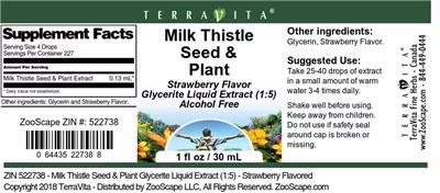 Photo of the TerraVita Milk Thistle Seed & Plant Strawberry Flavor label