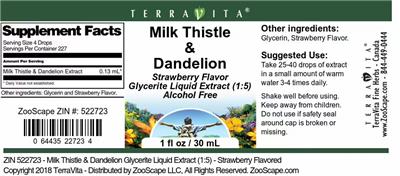 Photo of the TerraVita Milk Thistle & Dandelion Strawberry Flavor label