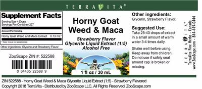 Photo of the TerraVita Horny Goat Weed & Maca Strawberry Flavor label