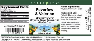 Photo of the TerraVita Feverfew & Valerian Strawberry Flavor label