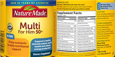 Photo of the Nature Made Multi For Him 50+ label