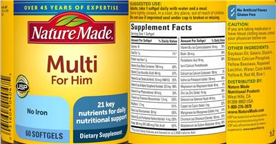 Photo of the Nature Made Multi For Him label
