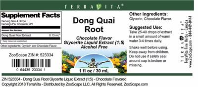 Photo of the TerraVita Dong Quai Root Chocolate Flavor label