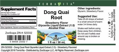 Photo of the TerraVita Dong Quai Root Strawberry Flavor label
