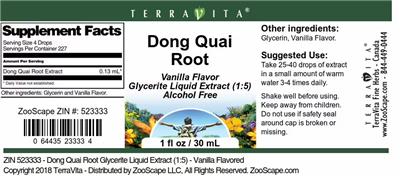 Photo of the TerraVita Dong Quai Root Vanilla Flavor label