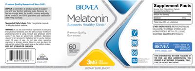Photo of the BIOVEA Melatonin 3 mg label