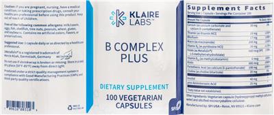 Photo of the Klaire Labs B Complex Plus label