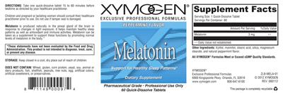 Photo of the XYMOGEN Melatonin Peppermint Flavor label