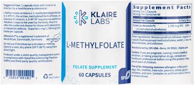 Photo of the Klaire Labs L-MethylFolate label