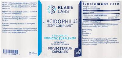 Label of L. Acidophilus 3 Billion CFU