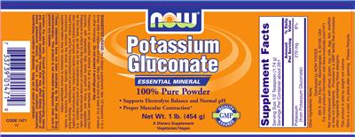 Photo of the NOW Potassium Gluconate 100% Pure Powder label