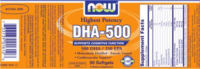 Photo of the NOW DHA-500 label