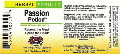 Photo of the Herbs Etc. Passion Potion label