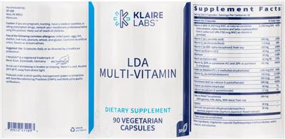 Photo of the Klaire Labs LDA Multi-Vitamin label