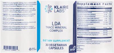 Photo of the Klaire Labs LDA Trace Mineral Complex label
